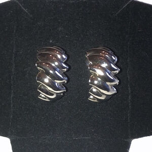 Vintage Silver Tone Textured Hoop Boho Pierced Earrings